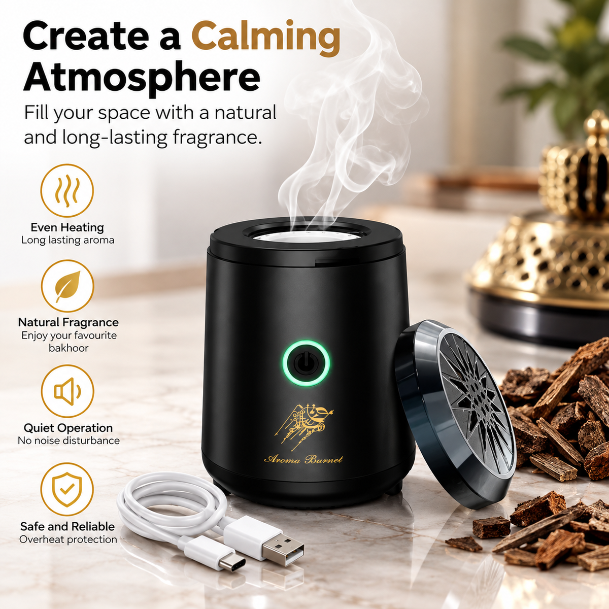 Luxury Portable Electric Bakhoor & Oud Incense Burner,  USB Rechargeable